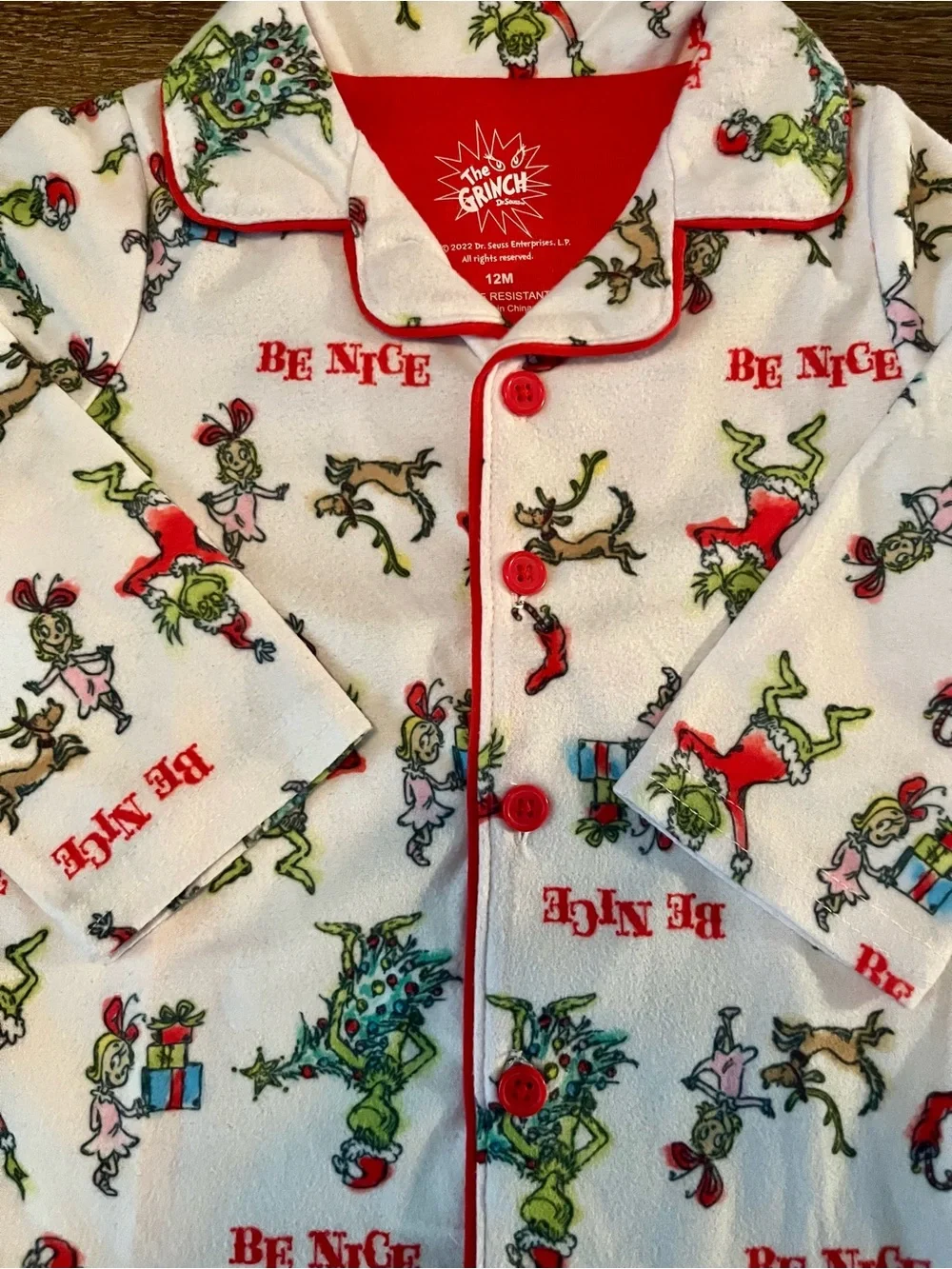 The Grinch Flannel Pull On Button Up Pajama Set Size 12 Months